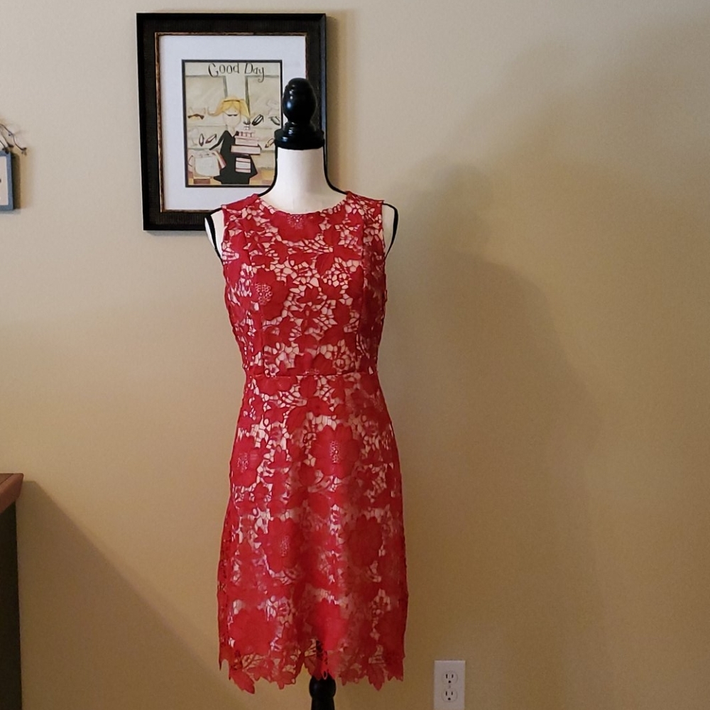 EASTER😇 Sheath Lace Red Dress w/Tan Lining - Picture 1 of 12